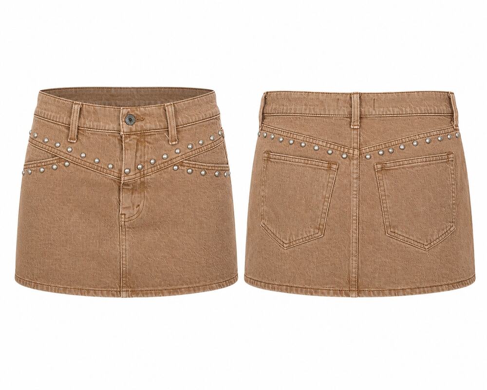 Abercrombie & Fitch Studded Denim Mini Skirt Tan Camel Size 26 Y2K Western